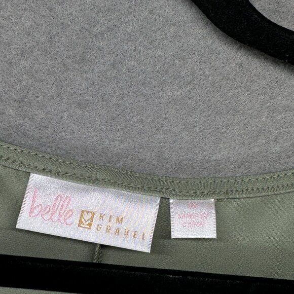 Belle Kim Gravel Dress Womens Size 1X Moss Green Flirt Sleeve Cold Shoulder - Picture 10 of 13